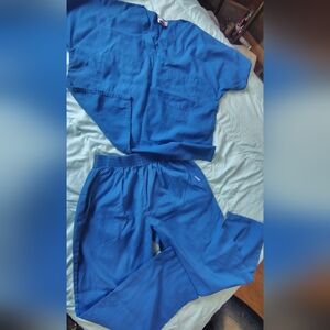 Landau Blue Medical Scrub Set - V-Neck Top & Elastic Waist Pants
